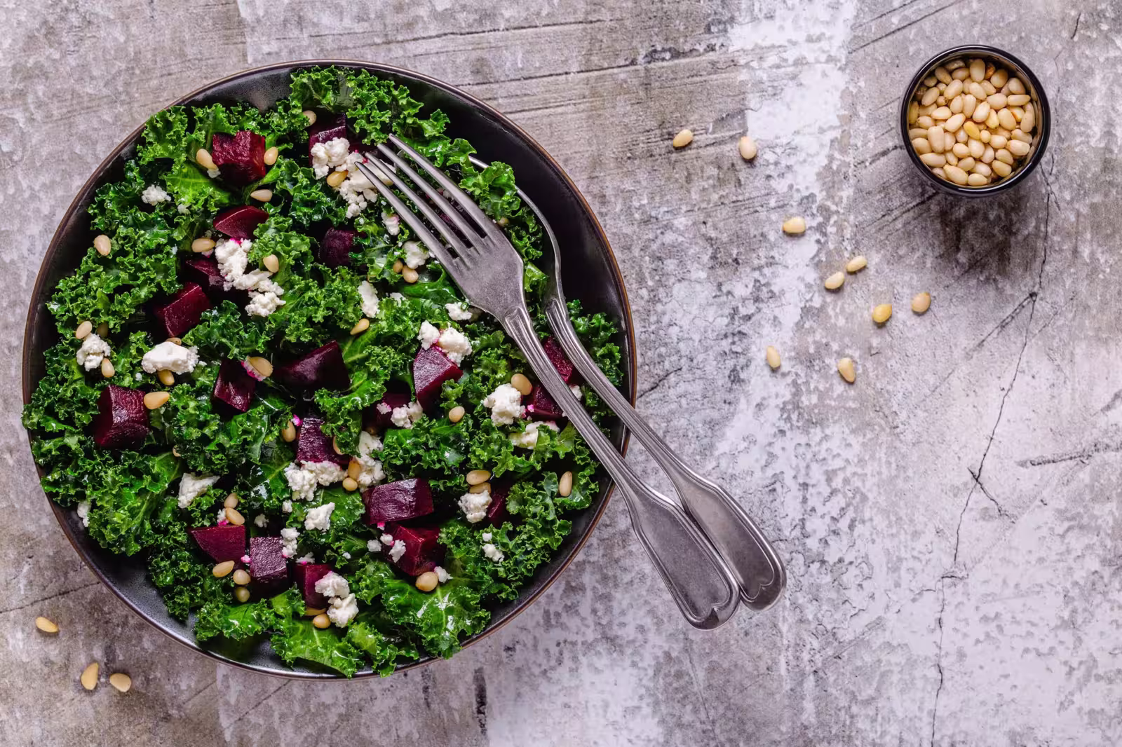 Bowl of crisp kale salad