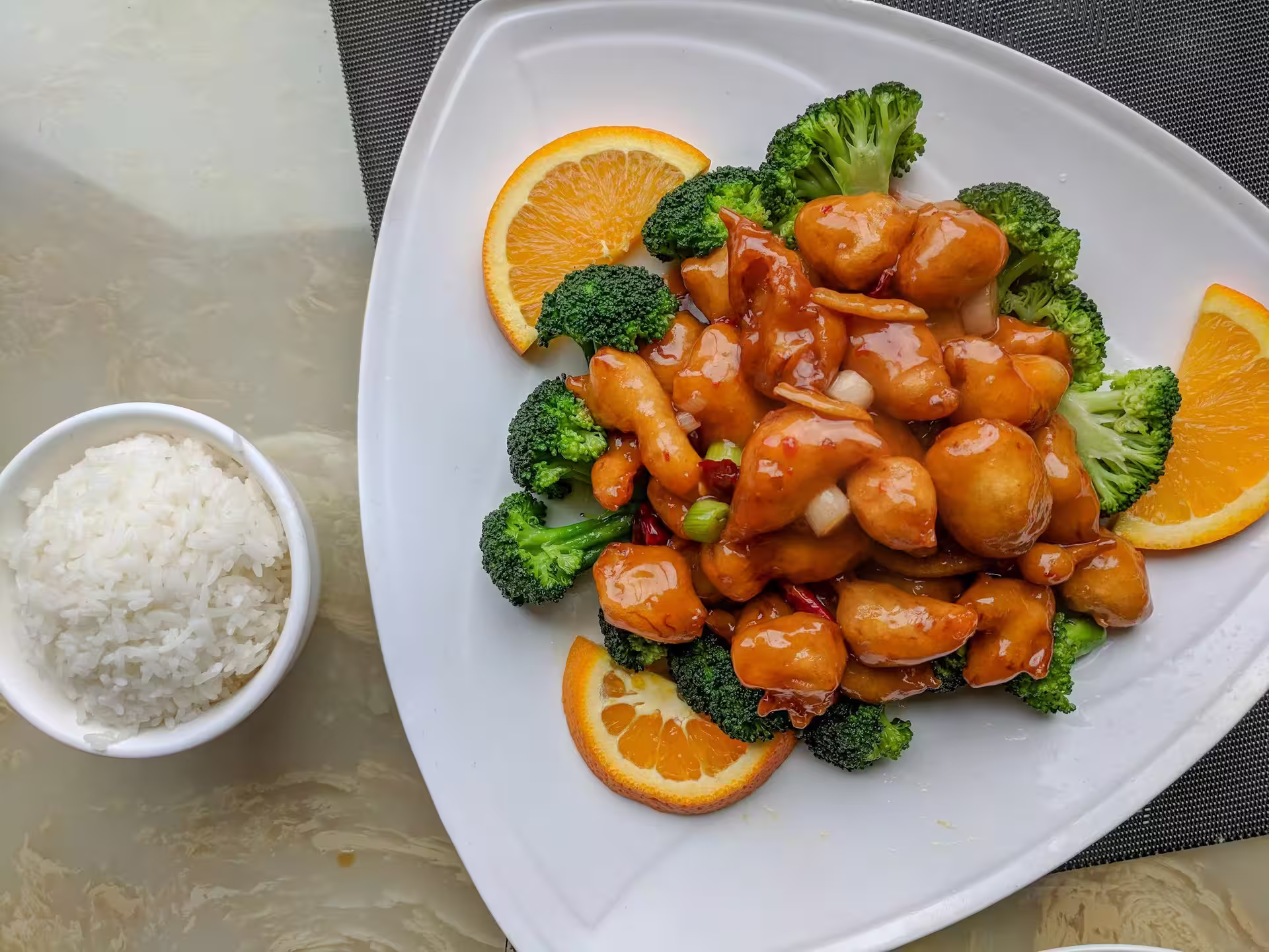 Plate of sweet and sour chicken balls
